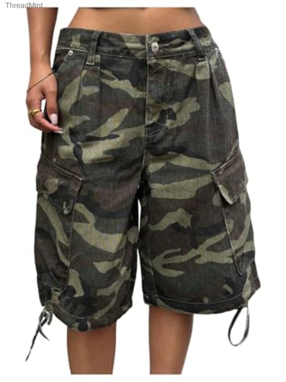 Camo Denim Cargo Shorts Letter Graphic Baggy Bermuda Streetwear Y2K Flap Pockets